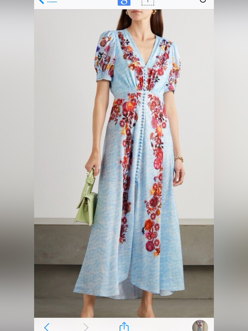 Saloni Light Blue Floral Embroidered V-Neck Maxi Dress